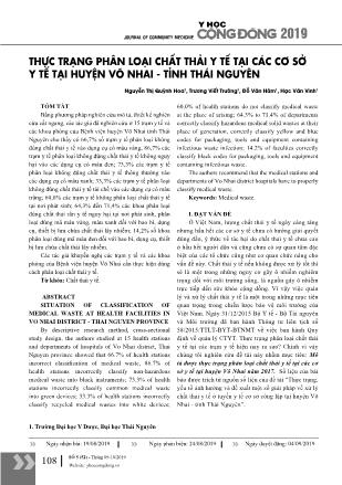 Thực trạng phân loại chất thải y tế tại các cơ sở y tế tại huyện Võ Nhai - Tỉnh Thái Nguyên