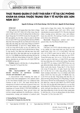 Thực trạng quản lý chất thải rắn y tế tại các phòng khám đa khoa thuộc trung tâm y tế huyện Sóc Sơn năm 2017