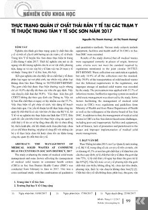 Thực trạng quản lý chất thải rắn y tế tại các trạm y tế thuộc Trung tâm Y tế huyện Sóc Sơn năm 2017