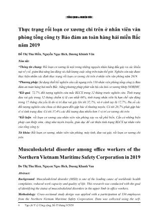 Thực trạng rối loạn cơ xương chi trên ở nhân viên văn phòng tổng công ty Bảo đảm an toàn hàng hải miền Bắc năm 2019