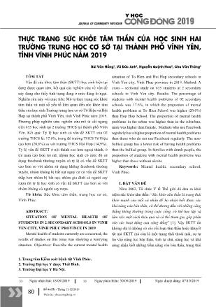 Thực trạng sức khỏe tâm thần của học sinh hai trường Trung học Cơ sở tại thành phố Vĩnh Yên, tỉnh Vĩnh Phúc năm 2019
