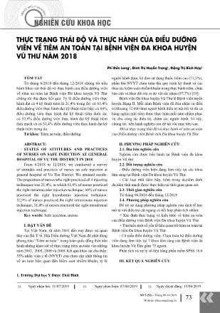 Thực trạng thái độ và thực hành của điều dưỡng viên về tiêm an toàn tại Bệnh viện Đa khoa huyện Vũ Thư năm 2018
