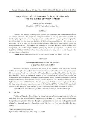 Thực trạng thừa cân - Béo phì ở cán bộ và giảng viên trường Đại học Quy Nhơn năm 2018