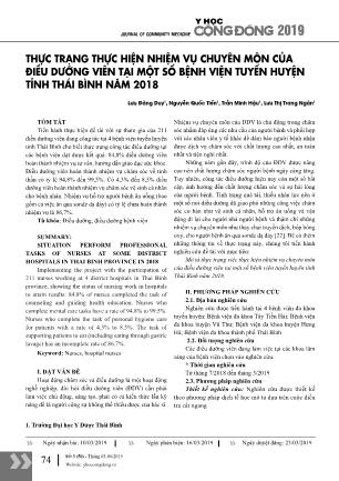 Thực trạng thực hiện nhiệm vụ chuyên môn của điều dưỡng viên tại một số bệnh viện tuyến huyện tỉnh Thái Bình năm 2018