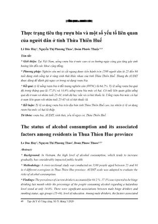 Thực trạng tiêu thụ rượu bia và một số yếu tố liên quan của người dân ở tỉnh Thừa Thiên Huế