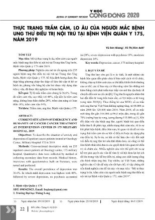 Thực trạng trầm cảm, lo âu của người mắc bệnh ung thư điều trị nội trú tại Bệnh viện Quân Y 175, năm 2019