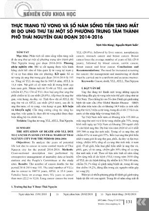 Thực trạng tử vong và số năm sống tiềm tàng mất đi do ung thư tại một số phường trung tâm thành phố Thái Nguyên giai đoạn 2014-2016