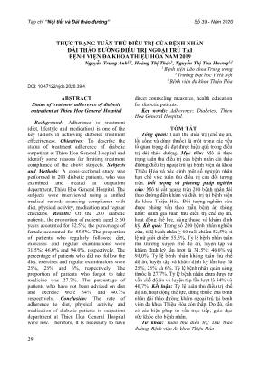Thực trạng tuân thủ điều trị của bệnh nhân đái tháo đường điều trị ngoại trú tại Bệnh viện Đa khoa Thiệu Hóa năm 2019