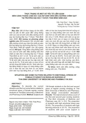 Thực trạng và một số yếu tố liên quan đến căng thẳng cảm xúc của nữ sinh viên điều dưỡng chính quy tại trường Đại học Y Dược Thái Bình năm 2020