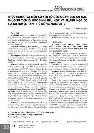 Thực trạng và một số yếu tố liên quan đến tai nạn thương tích ở học sinh tiểu học và trung học cơ sở tại huyện Tân Phú Đông năm 2017