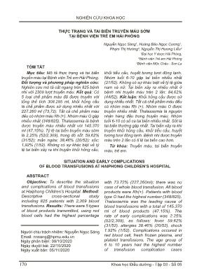 Thực trạng và tai biến truyền máu sớm tại Bệnh viện Trẻ em Hải Phòng