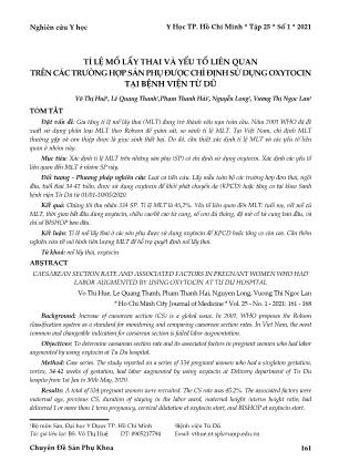 Tỉ lệ mổ lấy thai và yếu tố liên quan trên các trường hợp sản phụ được chỉ định sử dụng oxytocin tại Bệnh viện Từ Dũ