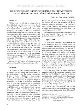 Tiên lượng rối loạn nhịp tim nguy hiểm sau phẫu thuật tứ chứng Fallot bằng kết hợp điện thế muộn và biến thiên nhịp tim