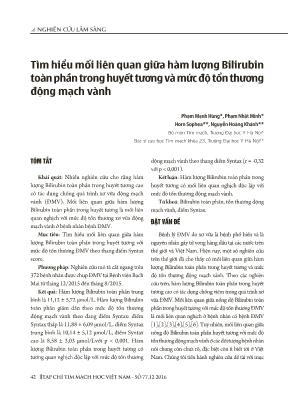 Tìm hiểu mối liên quan giữa hàm lượng Bilirubin toàn phần trong huyết tương và mức độtổn thương động mạch vành