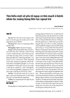Tìm hiểu một số yếu tố nguy cơ tim mạch ở bệnh nhân lọc màng bụng liên tục ngoại trú