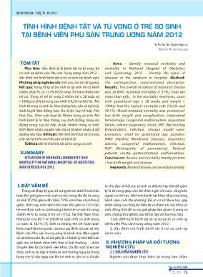 Tình hình bệnh tật và tử vong ở trẻ sơ sinh tại Bệnh viện Phụ sản Trung ương năm 2012