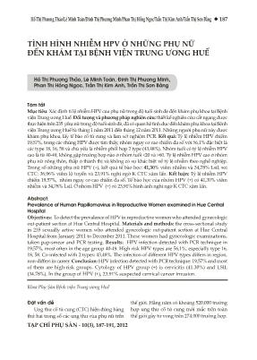 Tình hình nhiễm HPV ở những phụ nữ đến khám tại Bệnh viện Trung ương Huế