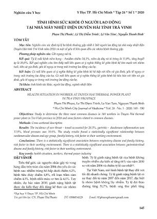 Tình hình sức khỏe ở người lao động tại nhà máy nhiệt điện Duyên hải tỉnh Trà Vinh