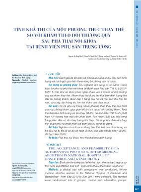 Tính khả thi của một phương thức thay thế so với khám theo dõi thường quy sau phá thai nội khoa tại Bệnh viện Phụ sản Trung ương