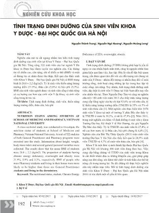 Tình trạng dinh dưỡng của sinh viên khoa y dược - Đại học Quốc gia Hà Nội