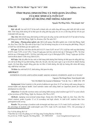 Tình trạng dinh dưỡng và thói quen ăn uống của học sinh lứa tuổi 13-17 tại một số trường phổ thông năm 2017