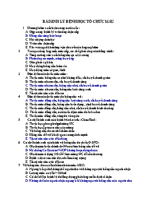 Trắc nghiệm bài Sinh lý bệnh học tổ chức máu