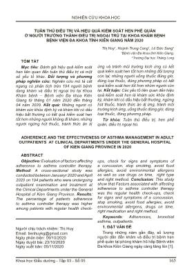 Tuân thủ điều trị và hiệu quả kiểm soát hen phế quản ở người trưởng thành điều trị ngoại trú tại khoa khám bệnh bệnh viện đa khoa tỉnh Kiên Giang năm 2020
