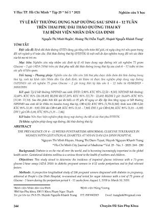 Tỷ lệ bất thường dung nạp đường sau sinh 4 – 12 tuần trên thai phụ đái tháo đường thai kỳ tại Bệnh viện Nhân dân Gia Định