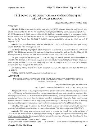 Tỷ lệ dụng cụ tử cung T-CU 380 A không đúng vị trí nếu đặt ngay sau sanh