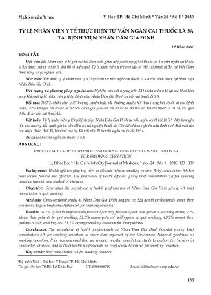 Tỷ lệ nhân viên y tế thực hiện tư vấn ngắn cai thuốc lá 5A tại Bệnh viện Nhân dân Gia Định