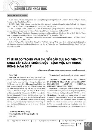Tỷ lệ sự cố trong vận chuyển cấp cứu nội viện tại khoa cấp cứu & chống độc - Bệnh viện Nhi Trung Ương, năm 2017
