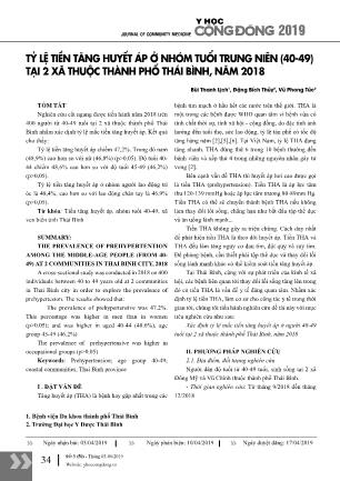 Tỷ lệ tiền tăng huyết áp ở nhóm tuổi trung niên (40-49) tại 2 xã thuộc thành phố Thái Bình, năm 2018