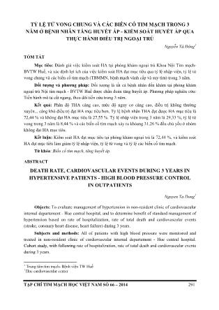 Tỷ lệ tử vong chung và các biến cố tim mạch trong 3 năm ở bệnh nhân tăng huyết áp - Kiểm soát huyết áp qua thực hành điều trị ngoại trú