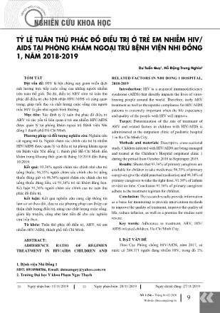 Tỷ lệ tuân thủ phác đồ điều trị ở trẻ em nhiễm HIV/AIDS tại phòng khám ngoại trú Bệnh viện Nhi đồng 1, năm 2018-2019
