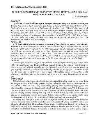 Tỷ số RPR (RDW/tiểu cầu) trong tiên lượng tình trạng xơ hóa gan ở bệnh nhân viêm gan B mạn
