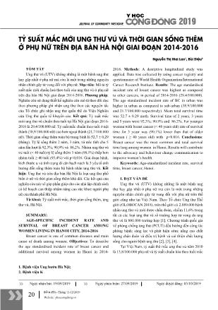 Tỷ suất mắc mới ung thư vú và thời gian sống thêm ở phụ nữ trên địa bàn Hà Nội giai đoạn 2014-2016