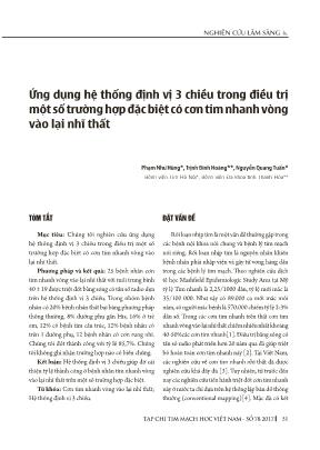 Ứng dụng hệ thống định vị 3 chiều trong điều trị một số trường hợp đặc biệt có cơn tim nhanh vòng vào lại nhĩ thất
