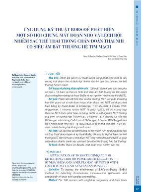 Ứng dụng kỹ thuật bobs để phát hiện một số hội chứng mất đoạn nhỏ và lệch bội nhiễm sắc thể thai trong chẩn đoán thai nhi có siêu âm bất thường hệ tim mạch