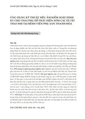 Ứng dụng kỹ thuật siêu âm kiểm soát định kỳ cho thai phụ để phát hiện sớm các dị tật thai nhi tại Bệnh viện Phụ sản Thanh Hóa