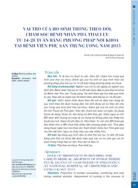 Vai trò của hộ sinh trong theo dõi, chăm sóc bệnh nhân phá thai lưu từ 14-28 tuần bằng phương pháp nội khoa tại Bệnh viện Phụ sản Trung ương năm 2015