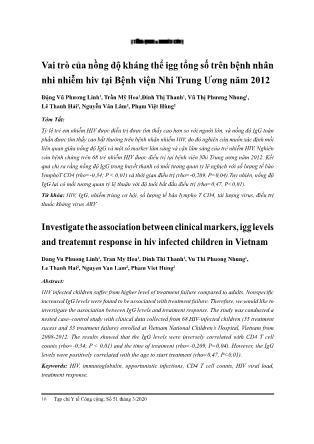 Vai trò của nồng độ kháng thể IgG tổng số trên bệnh nhân nhi nhiễm HIV tại Bệnh viện Nhi Trung Ương năm 2012