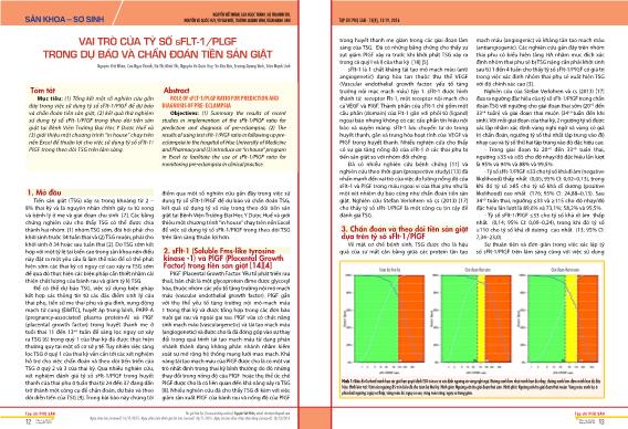 Vai trò của tỷ số sFLT-1/PLGF trong dự báo và chẩn đoán tiền sản giật
