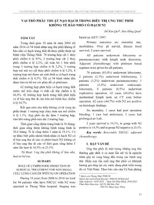 Vai trò phẫu thuật nạo hạch trong điều trị ung thư phổi không tế bào nhỏ có hạch N2