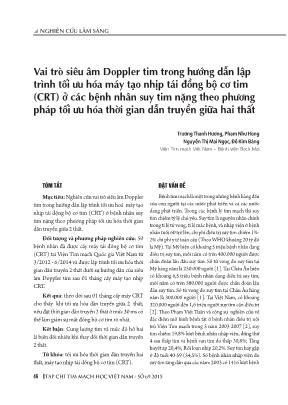 Vai trò siêu âm Doppler tim trong hướng dẫn lập trình tối ưu hóa máy tạo nhịp tái đồng bộ cơ tim (CRT) ở các bệnh nhân suy tim nặng theo phương pháp tối ưu hóa thời gian dẫn truyền giữa hai thất