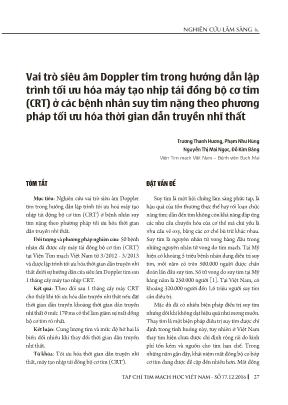 Vai trò siêu âm Doppler tim trong hướng dẫn lập trình tối ưu hóa máy tạo nhịp tái đồng bộ cơ tim (CRT) ở các bệnh nhân suy tim nặng theo phương pháp tối ưu hóa thời gian dẫn truyền nhĩ thất