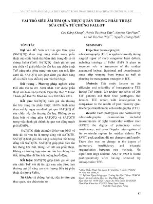 Vai trò siêu âm tim qua thực quản trong phẫu thuật sửa chữa tứ chứng Fallot