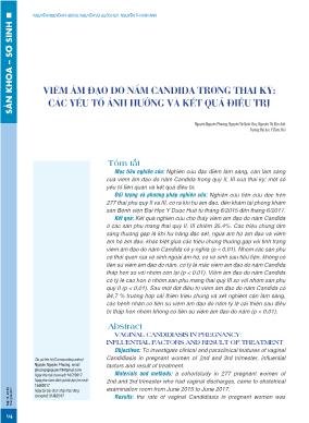Viêm âm đạo do nấm Candida trong thai kỳ: các yếu tố ảnh hưởng và kết quả điều trị
