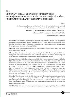 Virus và vi khuẩn không điển hình gây bệnh trên bệnh nhân nhập viện với các biểu hiện lâm sàng nghi cúm ở Indonesia, Thailand và Vietnam