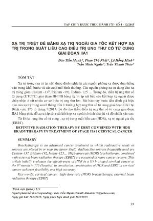 Xạ trị triệt để bằng xạ trị ngoài gia tốc kết hợp xạ trị trong suất liều cao điều trị ung thư cổ tử cung giai đoạn  IIA1