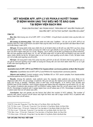 Xét nghiệm AFP, AFP - L3 và PIVKA - II huyết thanh ở bệnh nhân ung thư biểu mô tế bào gan tại Bệnh viện Bạch Mai